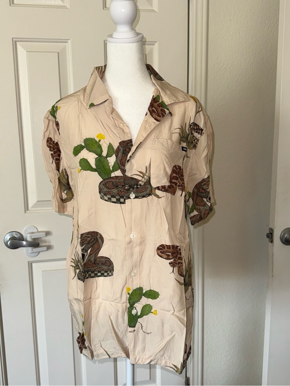Vans Beige Short-Sleeve Button-Down with Snake & Cactus Print